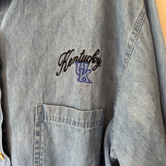 Vtg UK Wildcats Kentucky Denim 100% Cotton Button Down Size XL - Picture 2 of 6